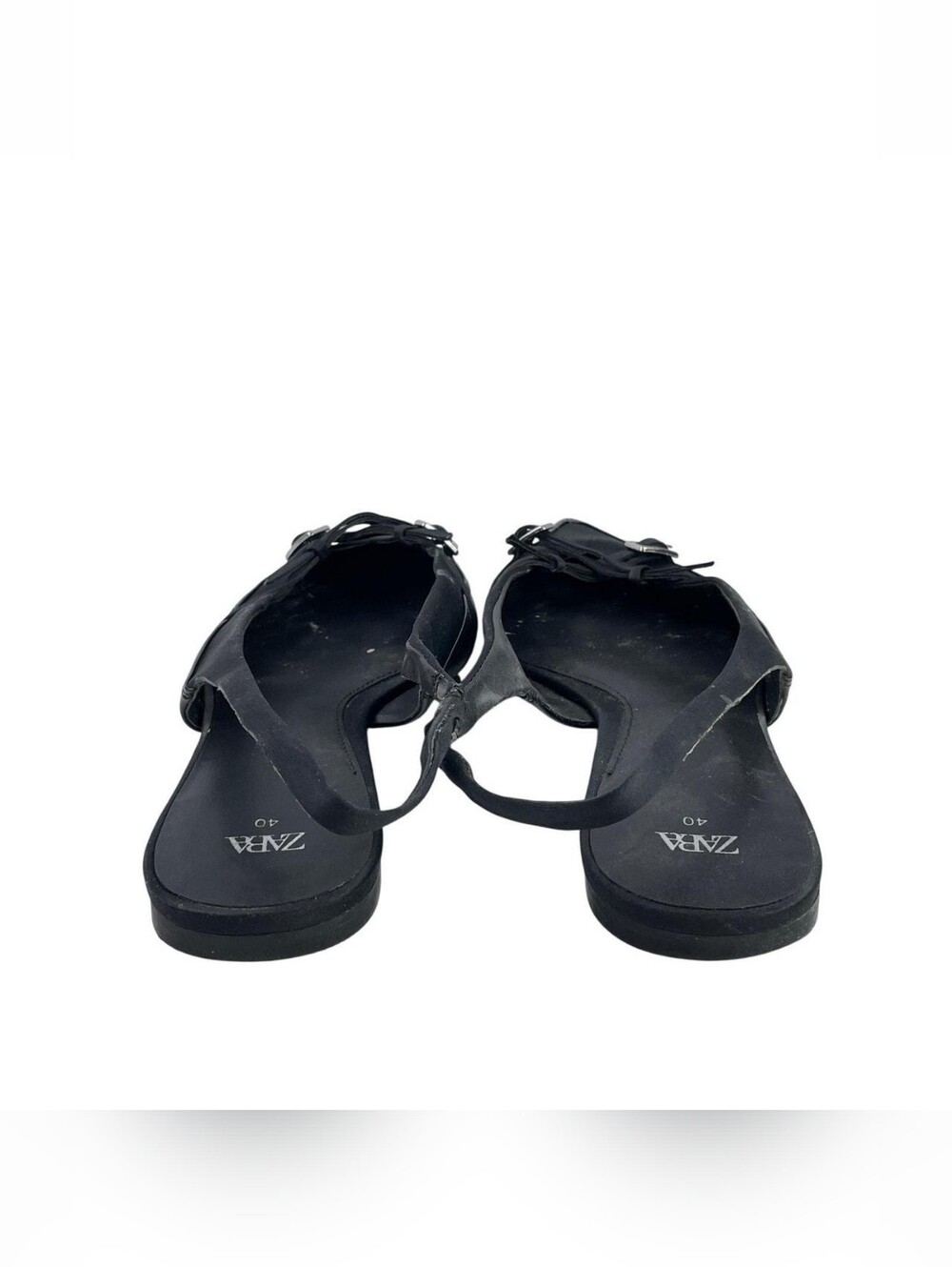 Zara Black Pointed Slingback Flat with Buckle Accent - Picture 3 of 5
